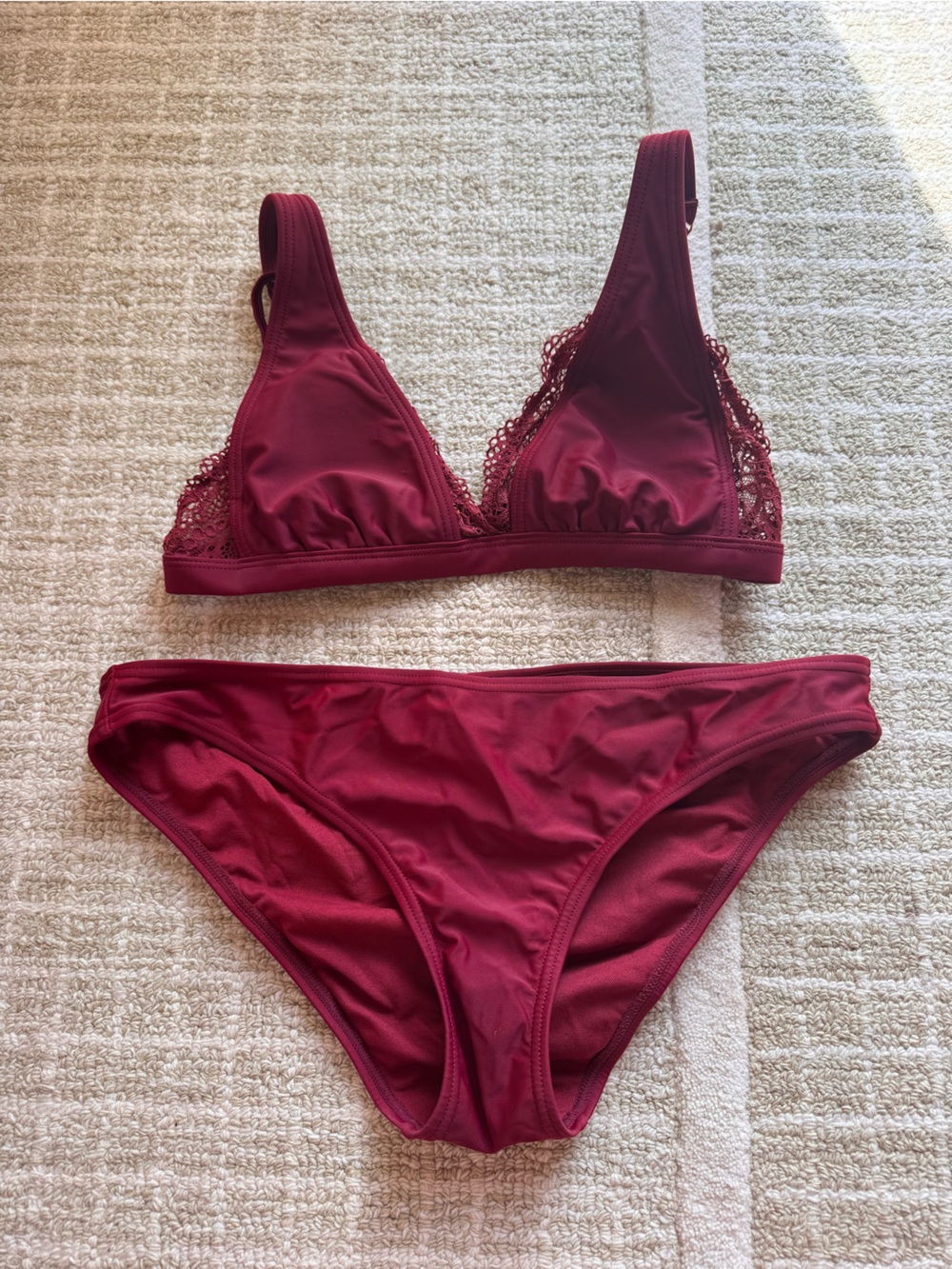 Xhilaration Burgundy Lace-Trim Bikini Set